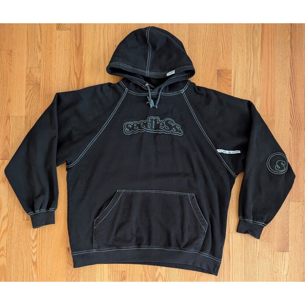 Vintage SeedleSs Hoodie Large Y2k 420 Weed Skater Boxy Organics Co Pullover